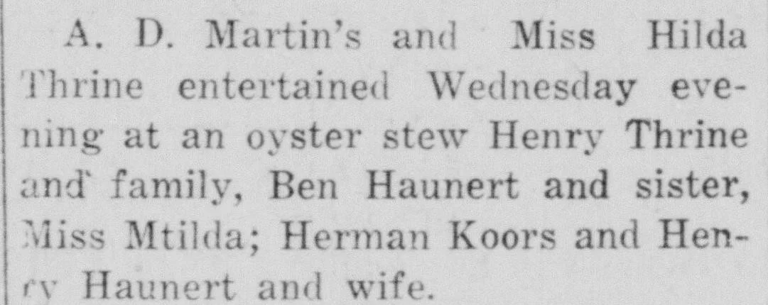vintage newspaper social column example showing family gathering names for genealogy research