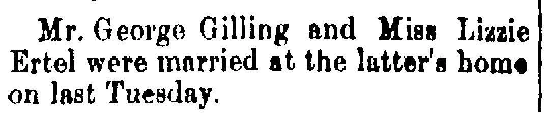 Old newspaper marriage announcement using nickname Lizzie for Elizabeth, demonstrating name variations in genealogy research