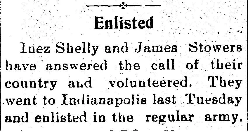 Newspaper clipping reporting that Inez Shelly and James Stowers volunteered and enlisted in the army