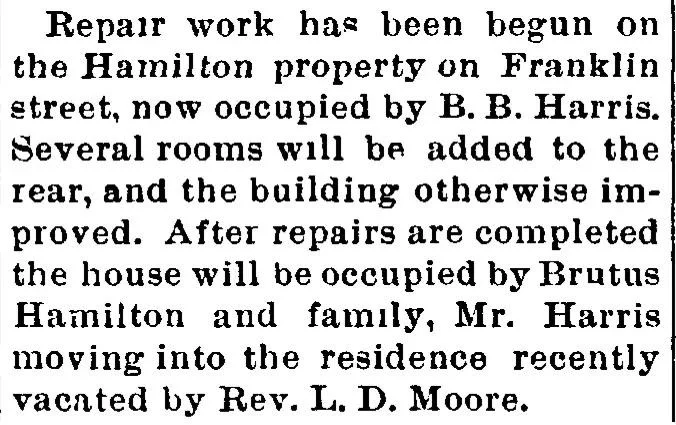 Historical newspaper clipping showing address and family names for genealogy research