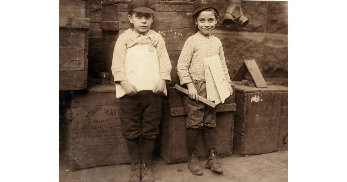 historic image of children working as newsboys showing everyday life captured in old newspapers