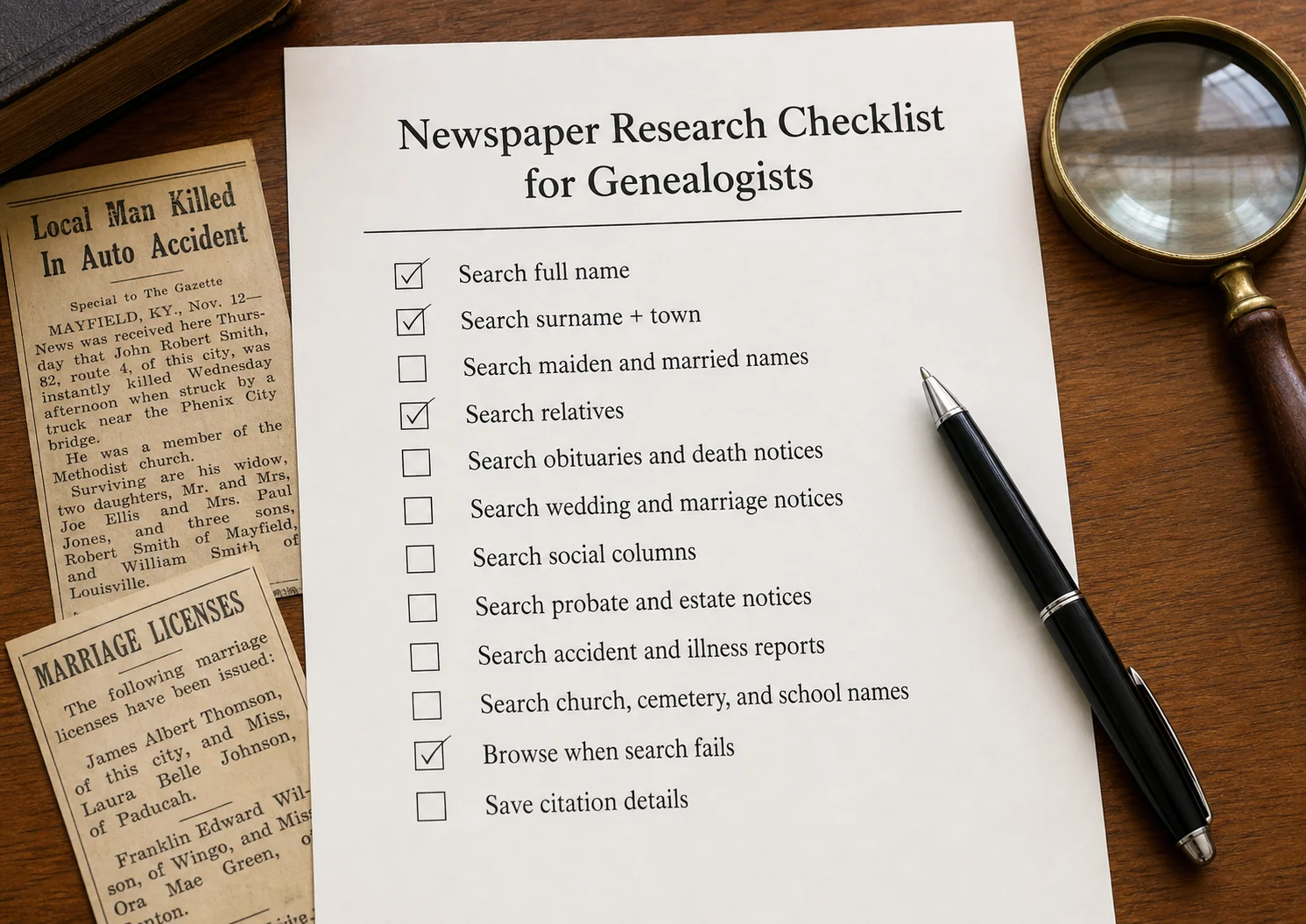 Newspaper Research Checklist for Genealogists