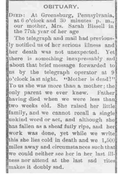 1883 obituary clipping from a historical newspaper showing how old newspapers can preserve family details and death notices.