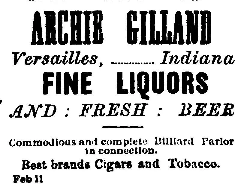 Archie Gilland's advertisement for fine liquors, fresh beer, and a billiard parlor, Osgood Ripley Journal, February 1892