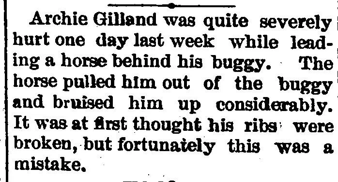 A brief item about Archie's buggy accident, Versailles Republican, November 1892