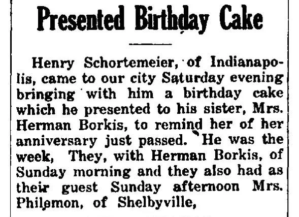 Social column clipping from the Batesville Tribune, September 1922, mentioning Henry Schortemeyer of Indianapolis visiting his sister Mrs. Herman Borkis