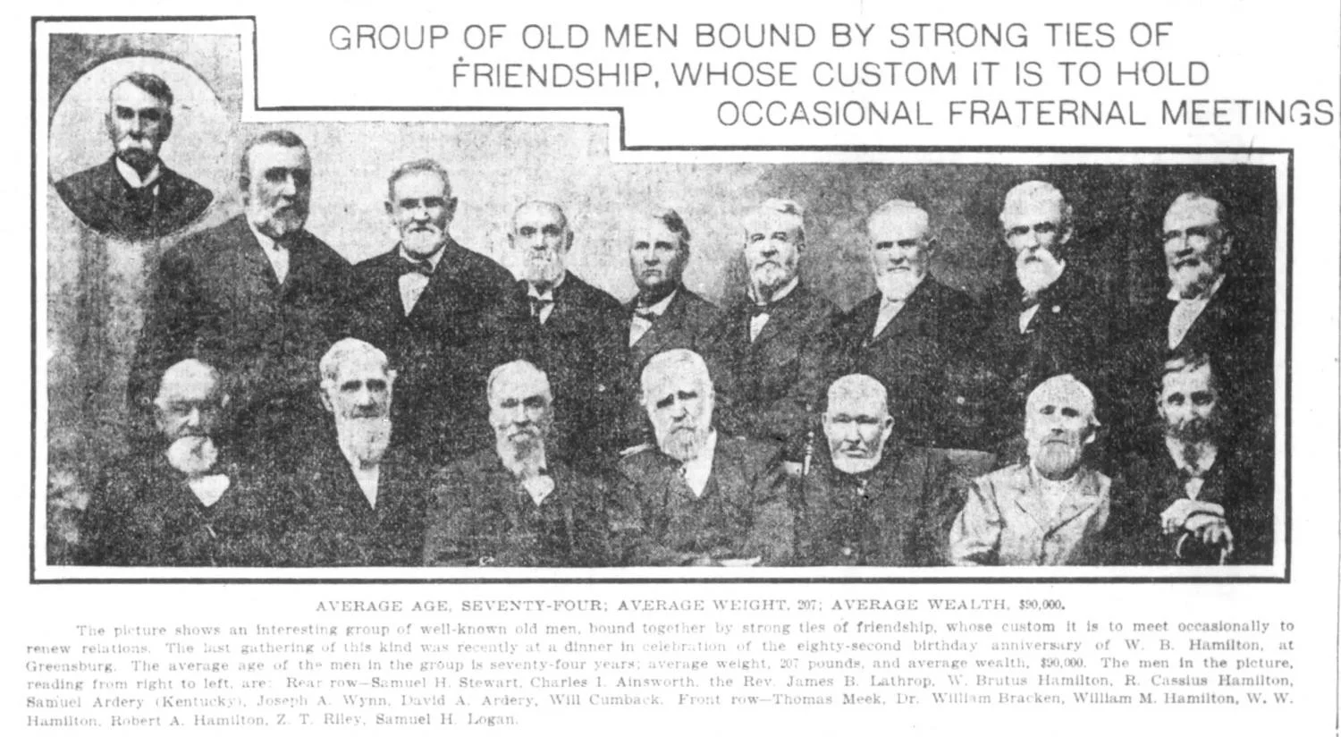 Indianapolis-NewNewspaper photograph and article from the Indianapolis News on October 3, 1903, showing a group of older men identified by full names and initials.s-October,3-1903-p-16